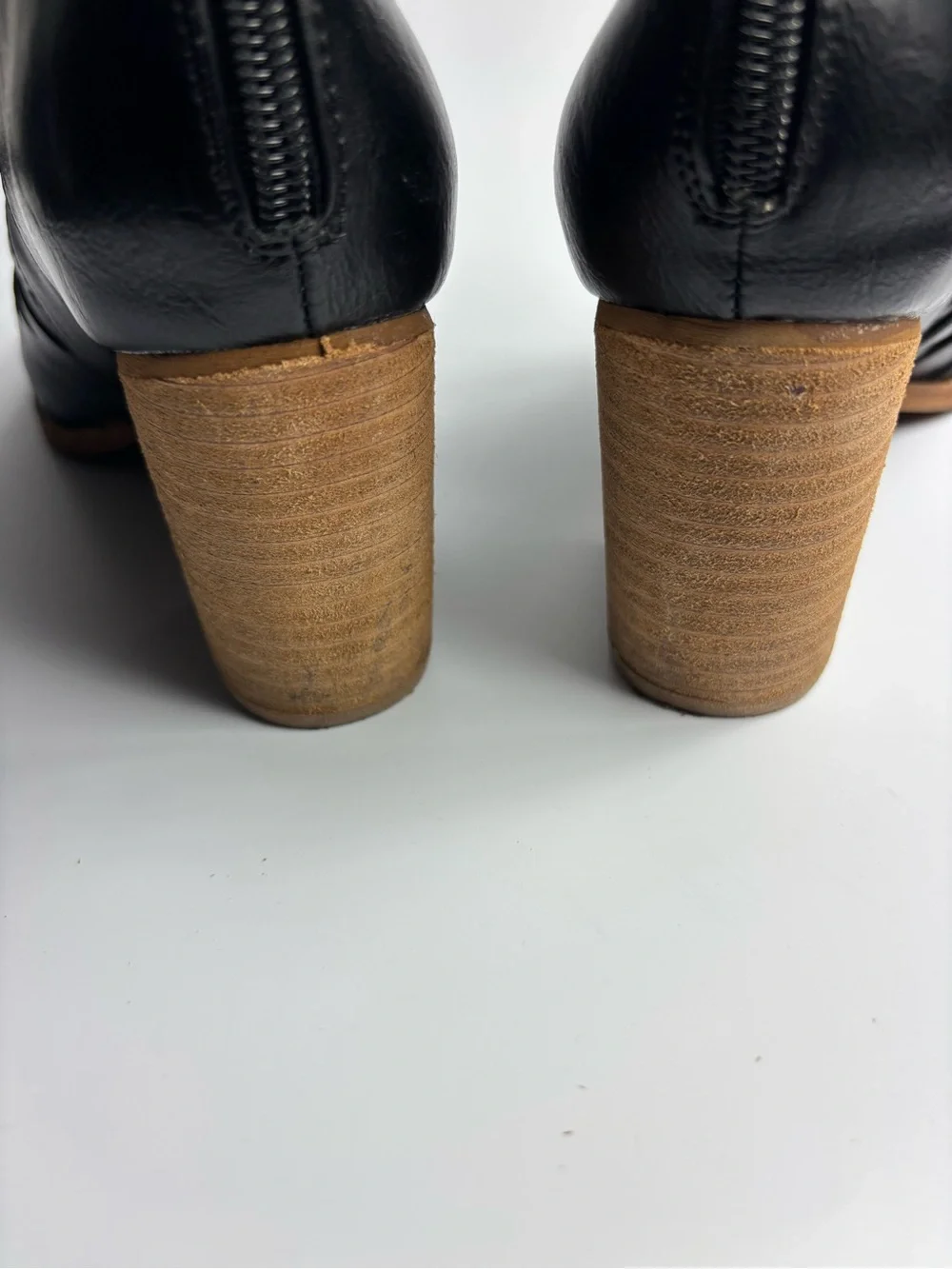 Beast Fashion Black Leather Ankle Block Heels Woven Strappy Boots Women Size 10